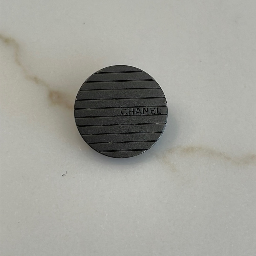 Chanel Gunmetal Striped Chanel logo round button
